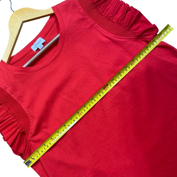Evereve Red Ruffle Sleeve Blouse L Statement Short Sleeve Cotton Top - Picture 8 of 8